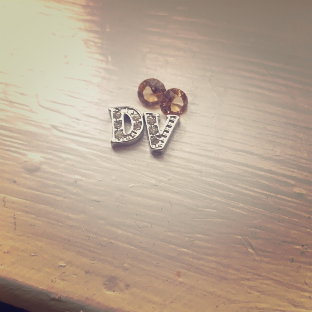 Origami charms D initial & V. And two stones .